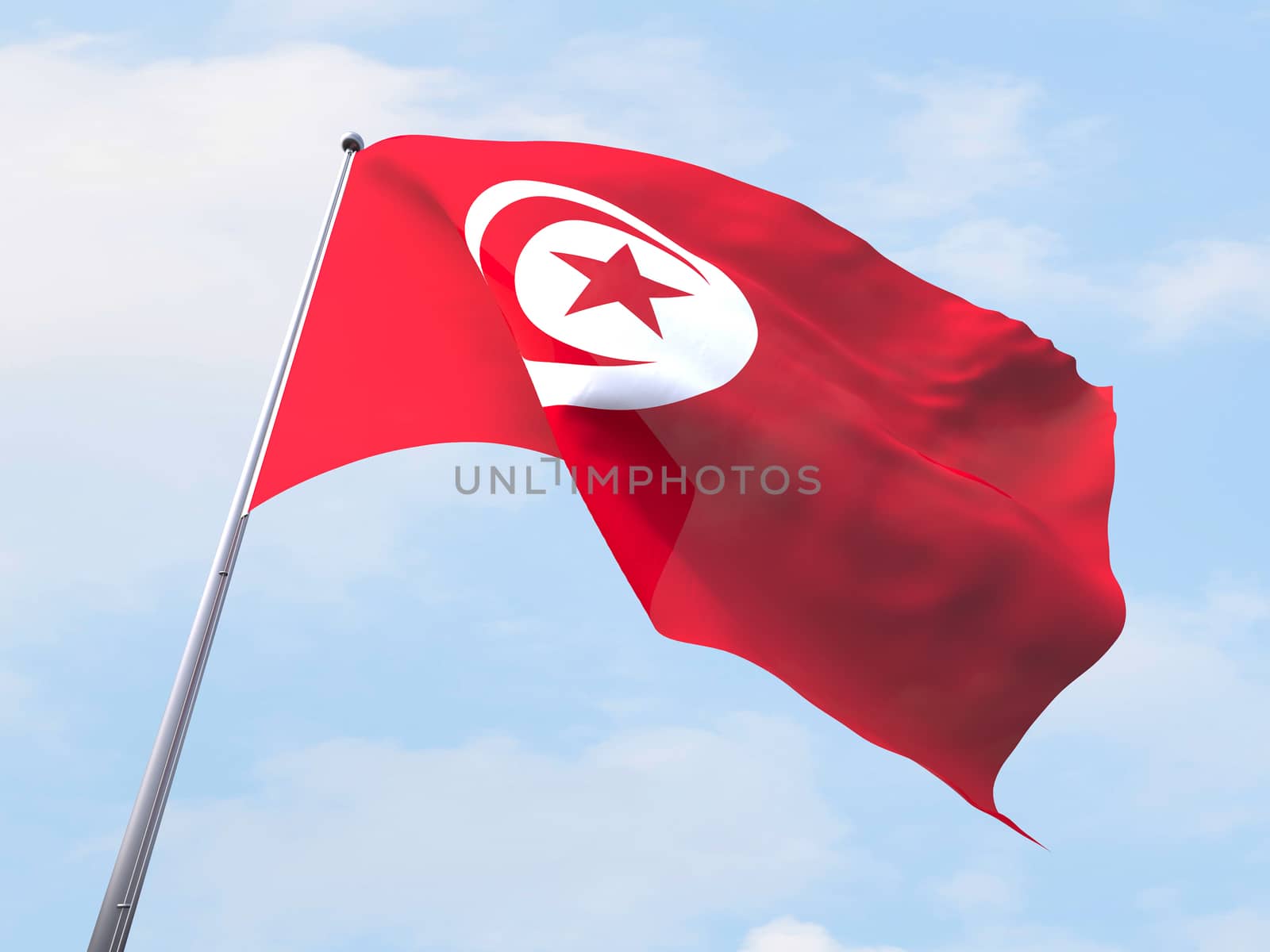 Tunisia flag flying on clear sky. by chingraph