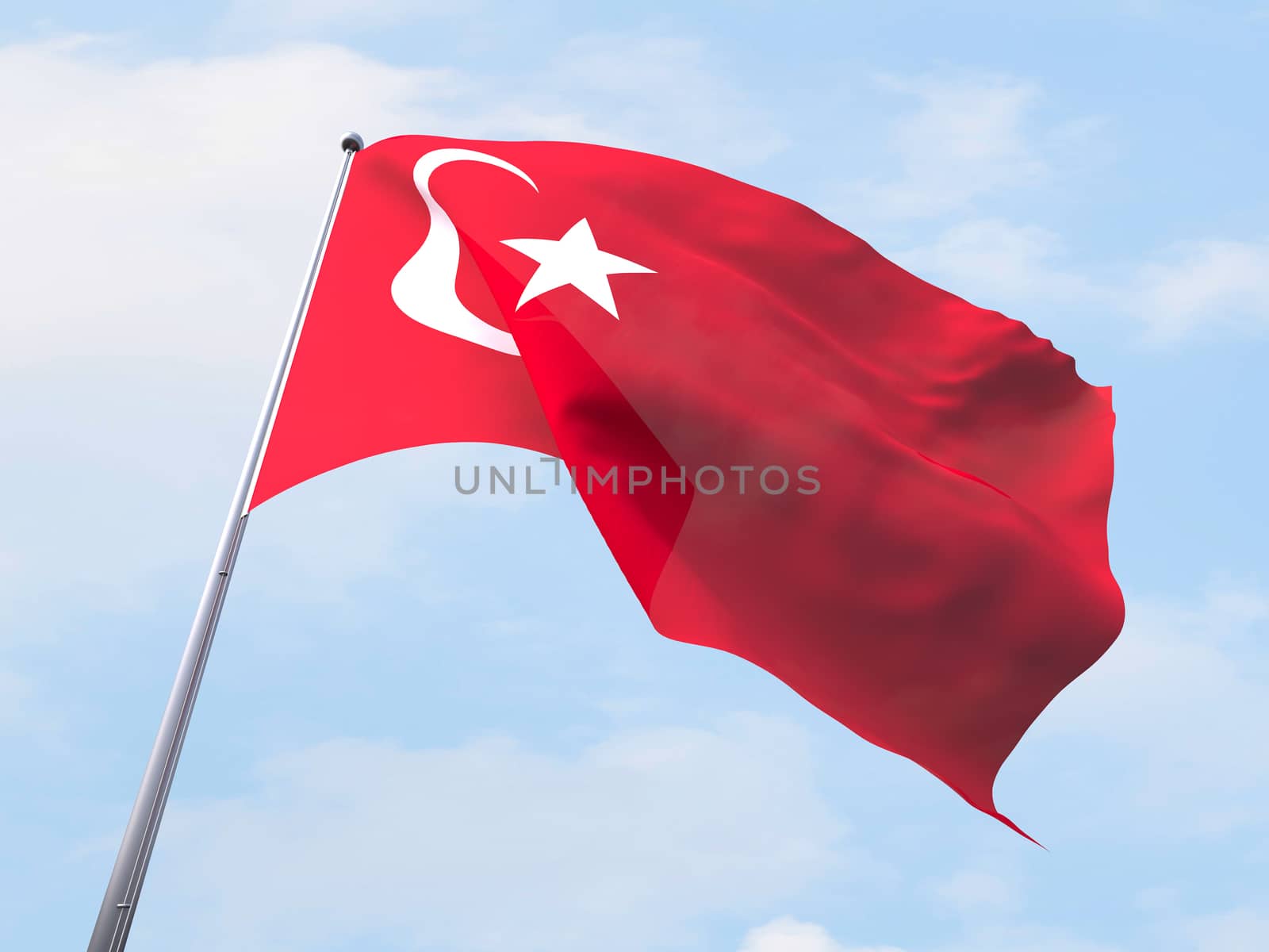 Turkey flag flying on clear sky. by chingraph