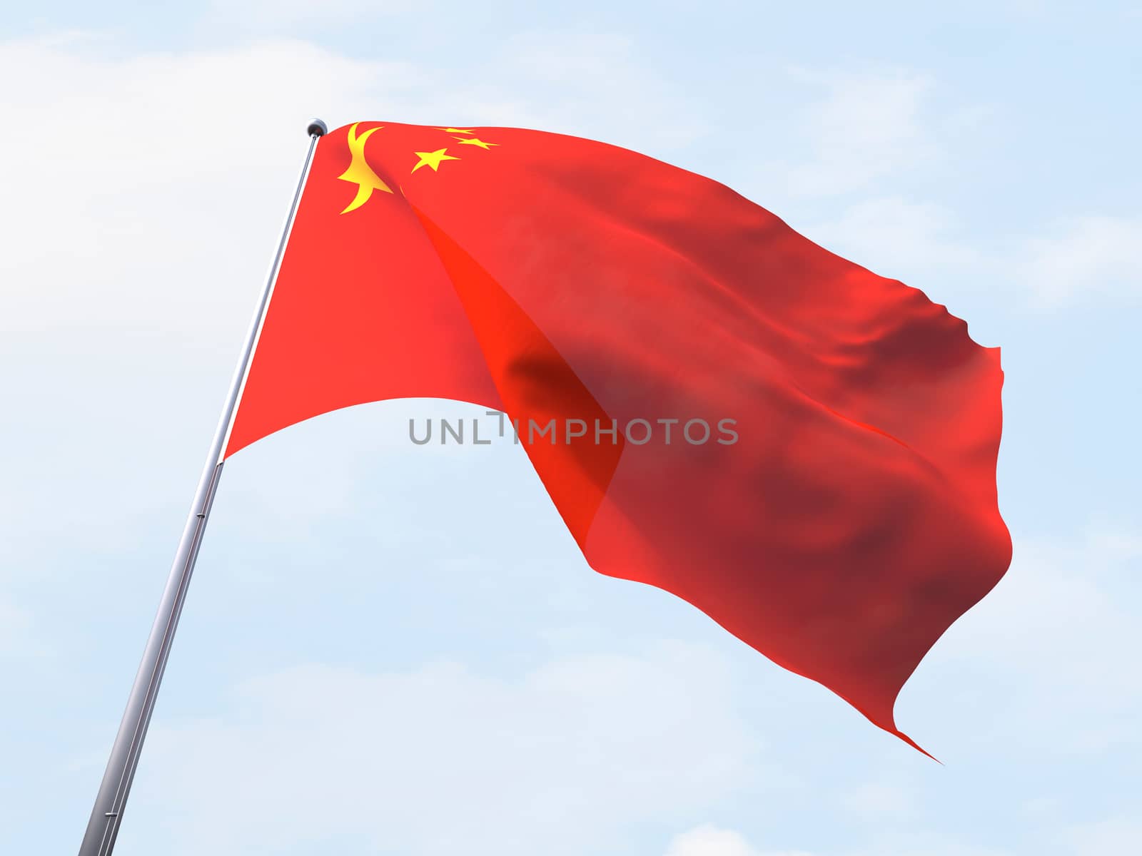 China flag flying on clear sky.