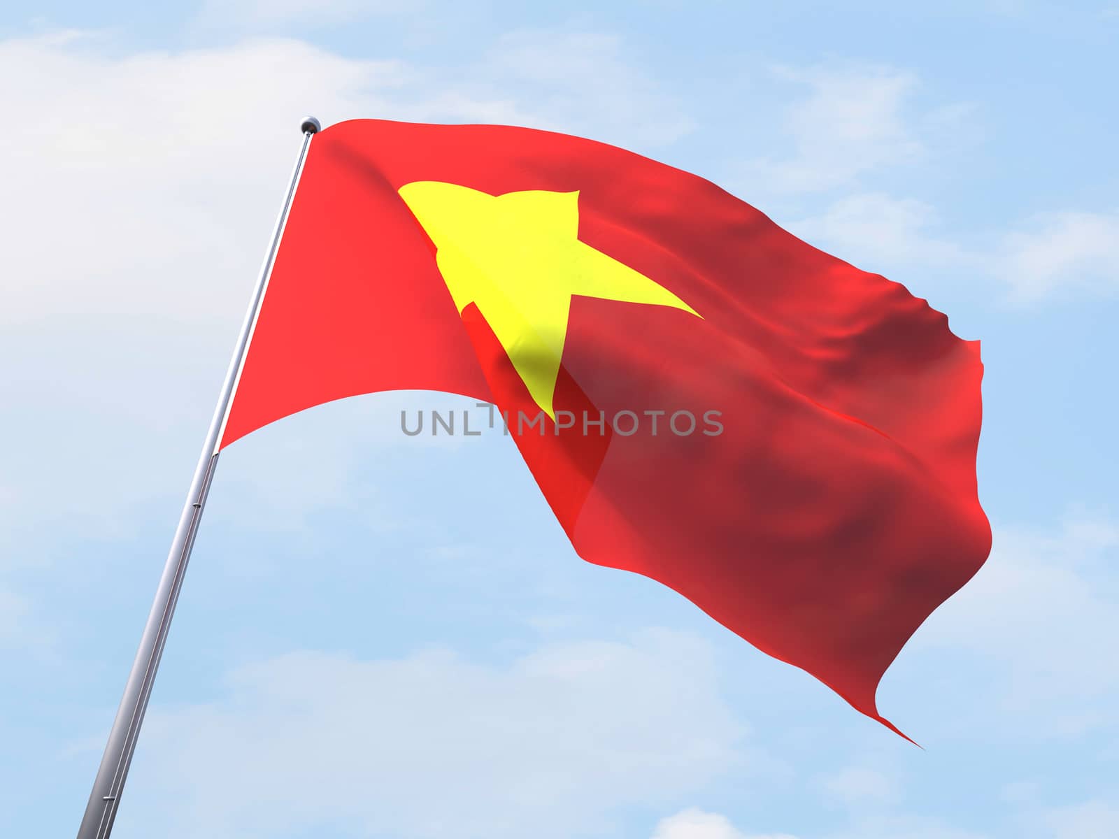 Vietnam flag flying on clear sky.