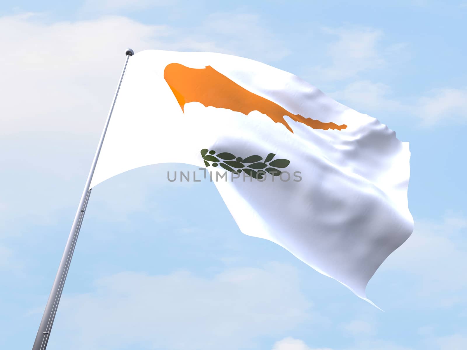 Cyprus flag flying on clear sky.