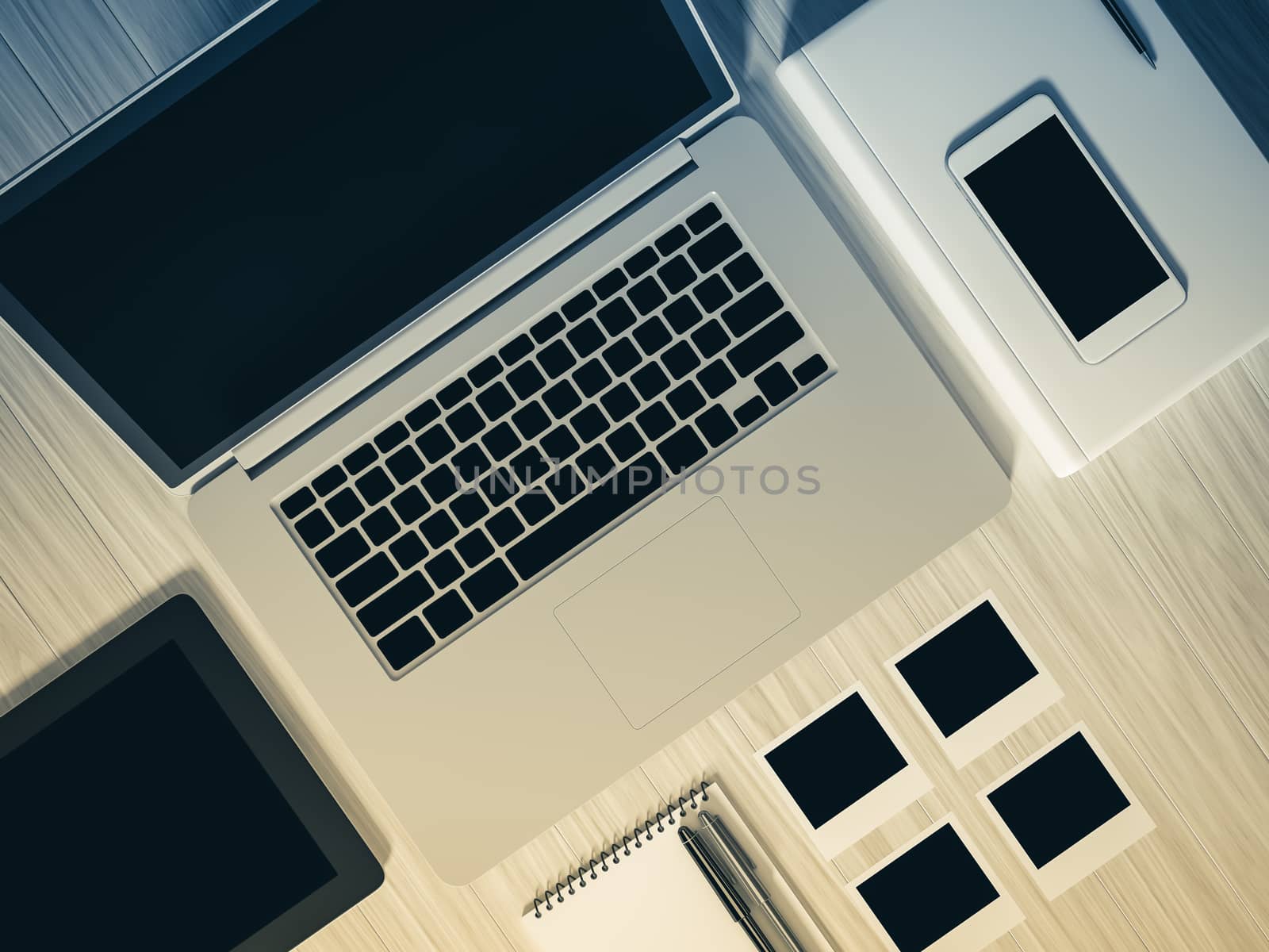 High angle view of a setting table of business workplace, shot in office, home work space