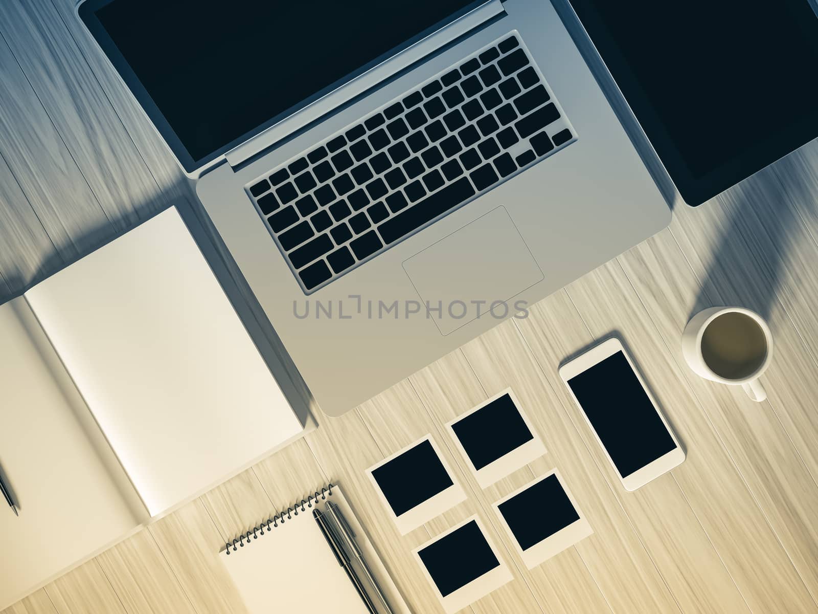 High angle view of a setting table of business workplace, shot in office, home work space