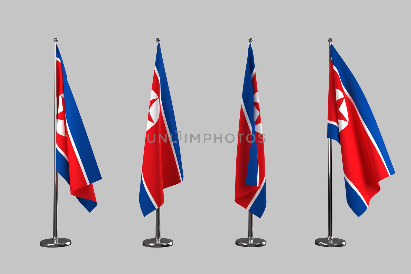 North Korea indoor flags isolate on white background