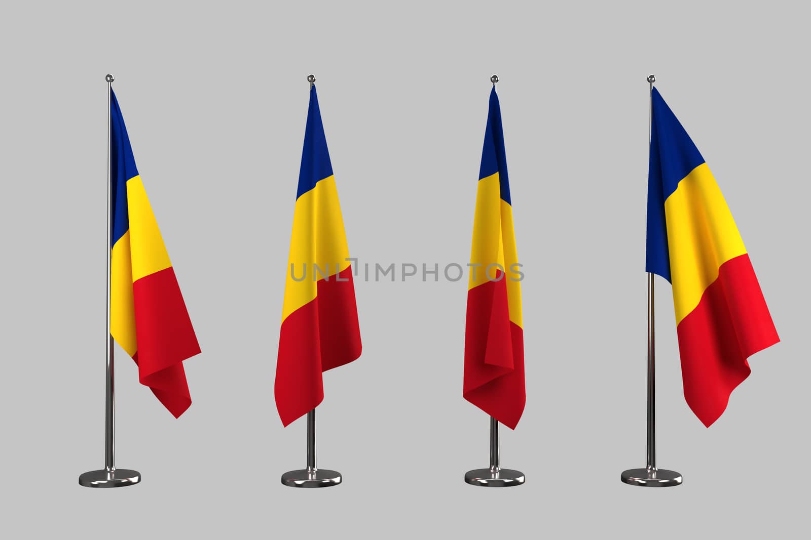 Romania indoor flags isolate on white background