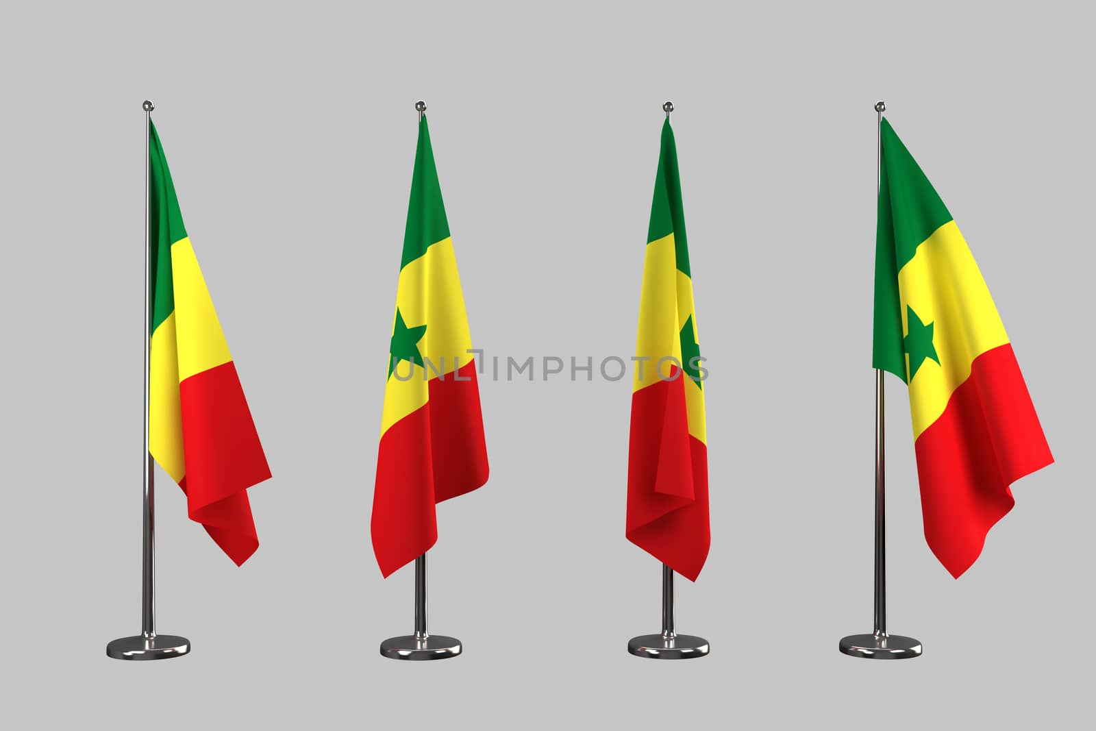 Senegal indoor flags isolate on white background