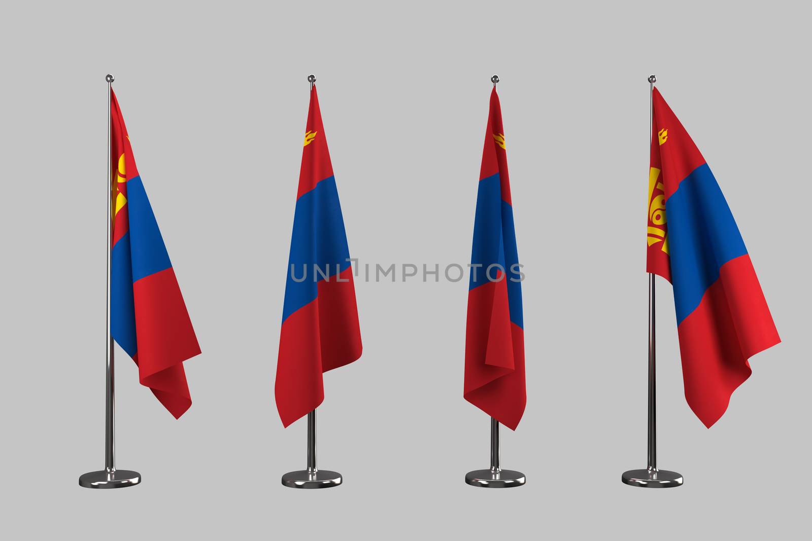 Mongolia indoor flags isolate on white background