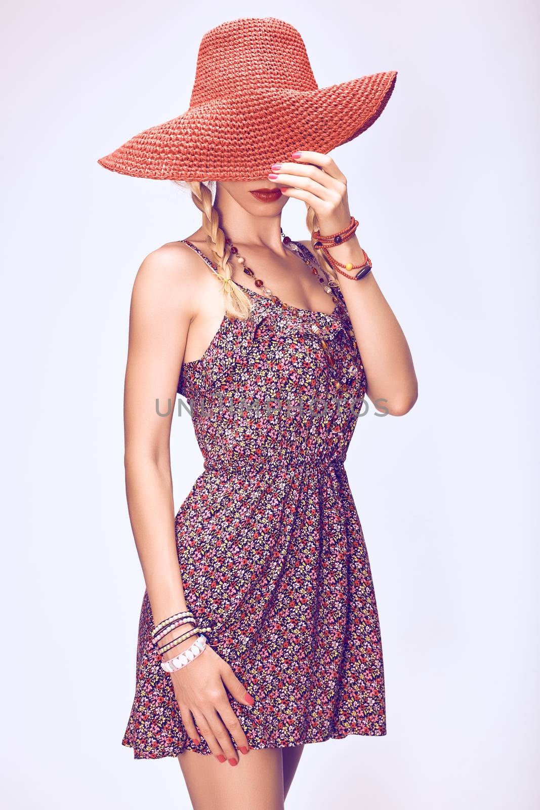 Hippie boho playful woman in hat.Relax, having fun by 918