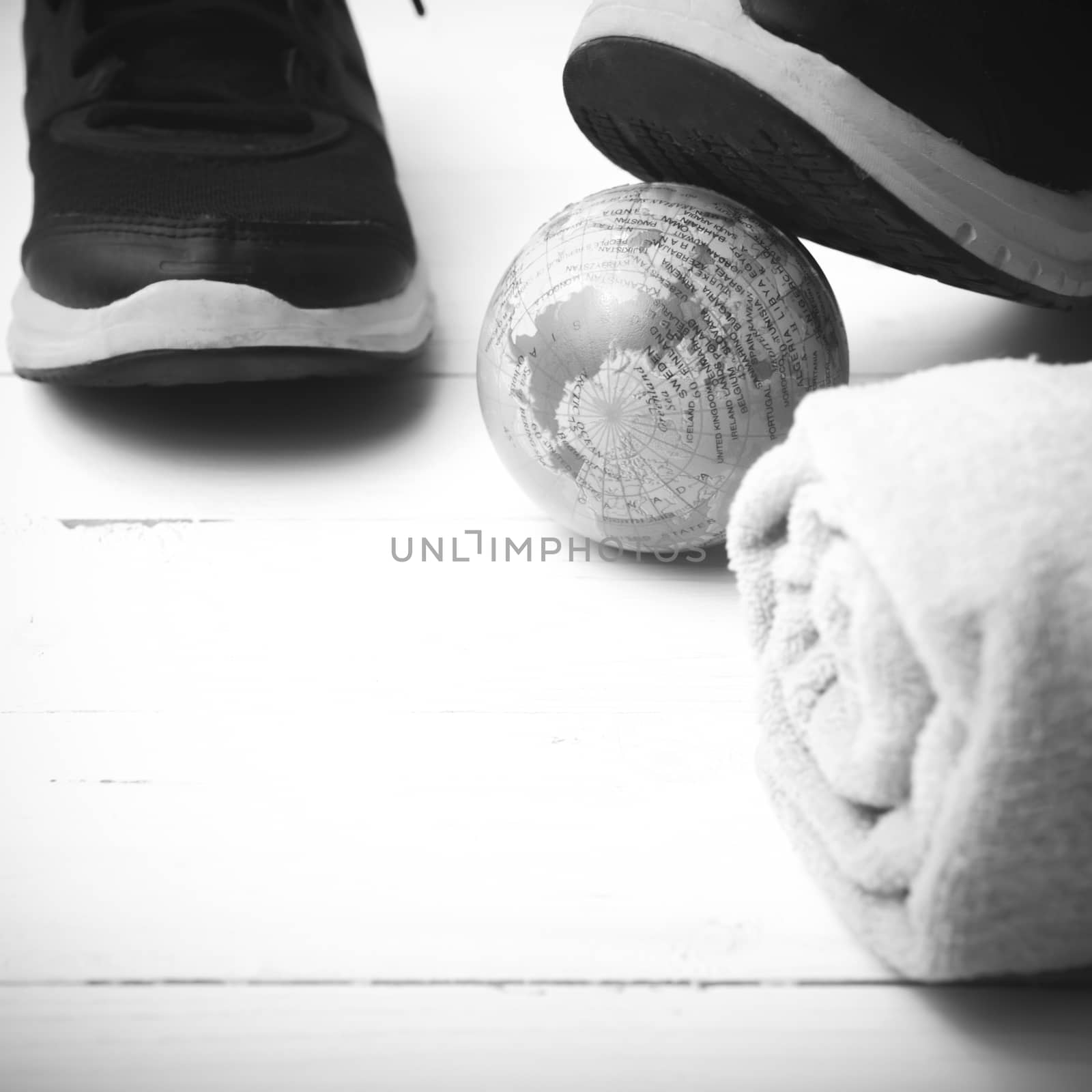 running shoes,earth ball and towel black and white tone color st by ammza12