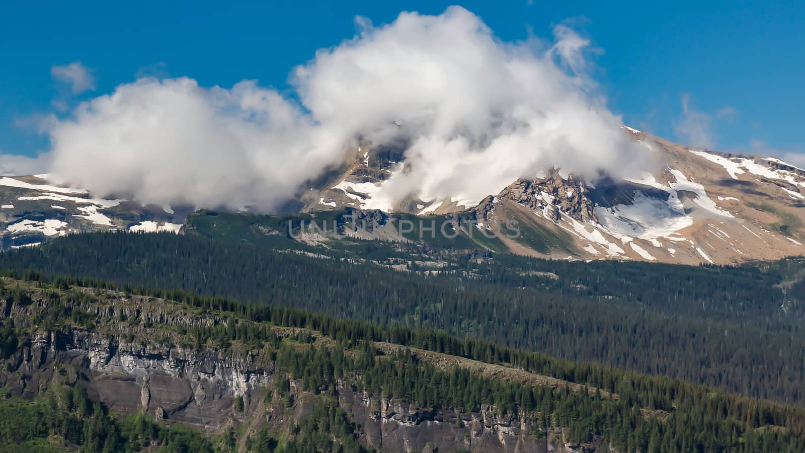 Clouds on the mountains in Glacier National Park.
