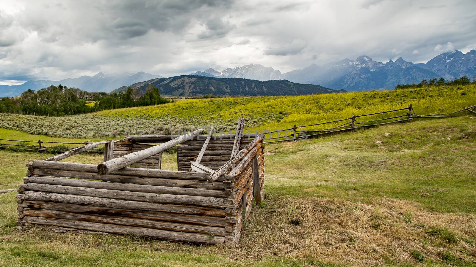 Old farm cabin in  Grand Tetons National Park, Wyoming.