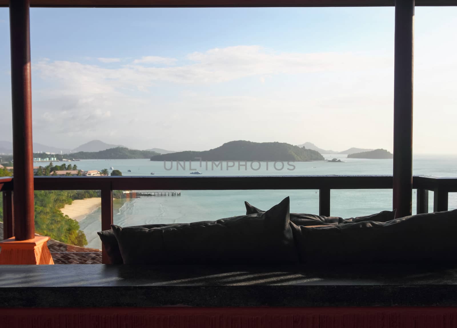 Silhoutte view of relax seat with sea view.