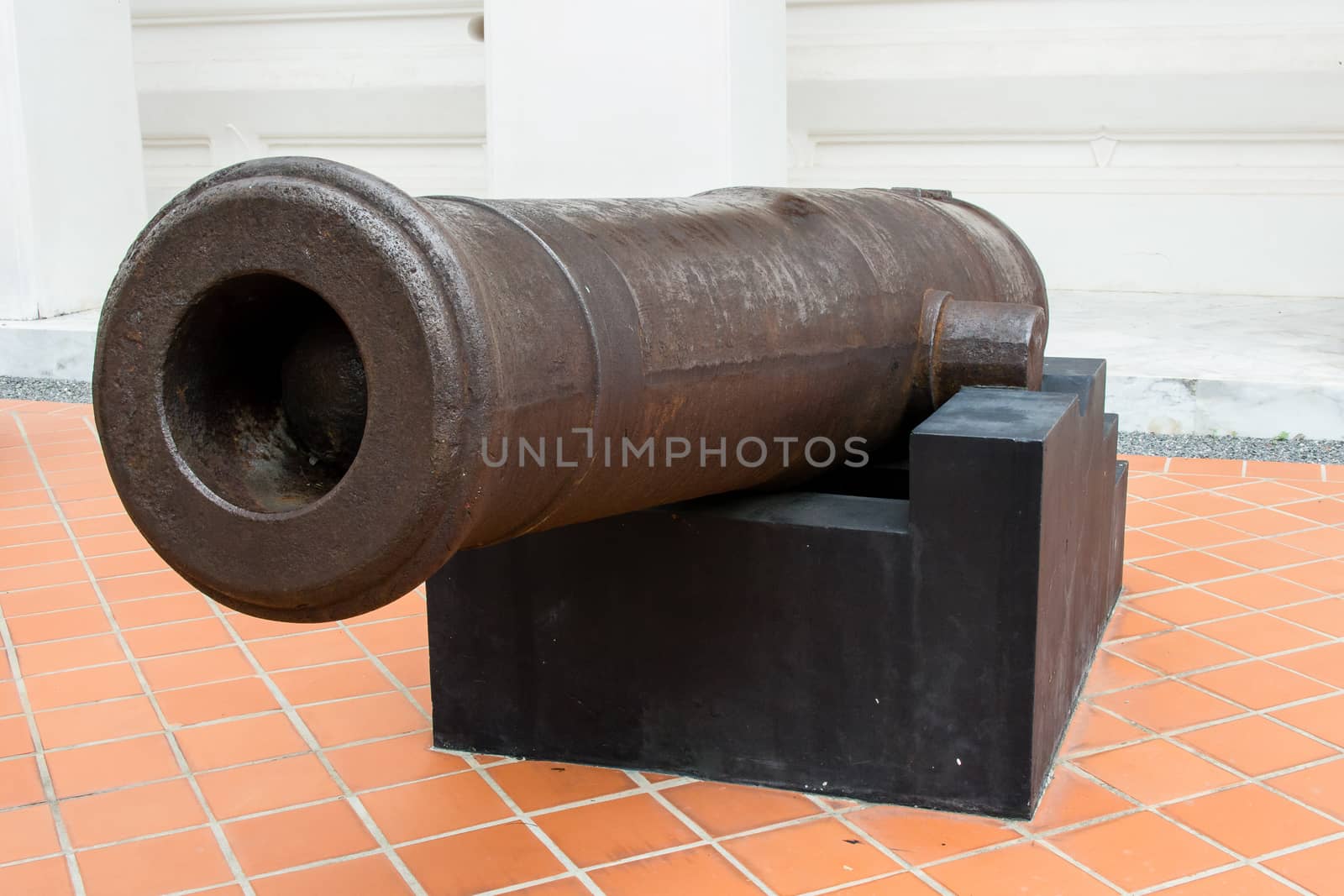 Ancient cannon model stand in the area of temple in Bangkok, Thailand