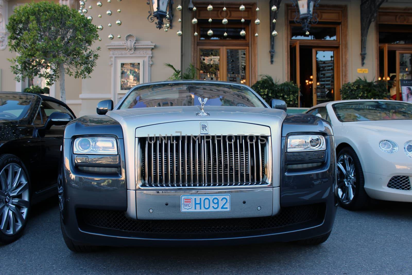 Monte-Carlo, Monaco - January 12 2016: Luxury Car Rolls Royce Phantom Parked in Front of the Monte-Carlo Casino in Monaco