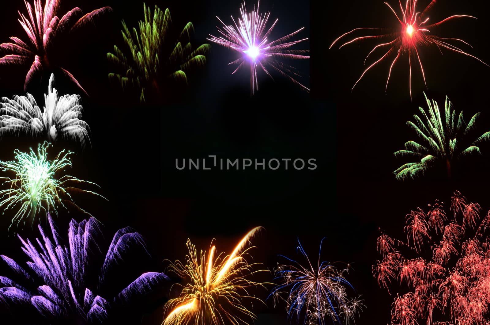 Fireworks frame on a black background ready to add your text

