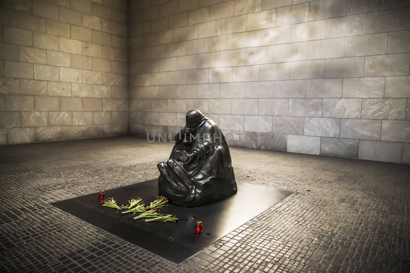 Statue of the unkonwn soldier inside the memorial in Berlin, Germany