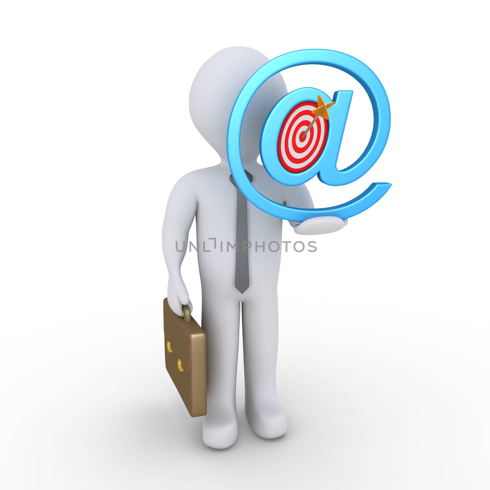 Businessman is holding an e-mail symbol with a target and arrow inside it
