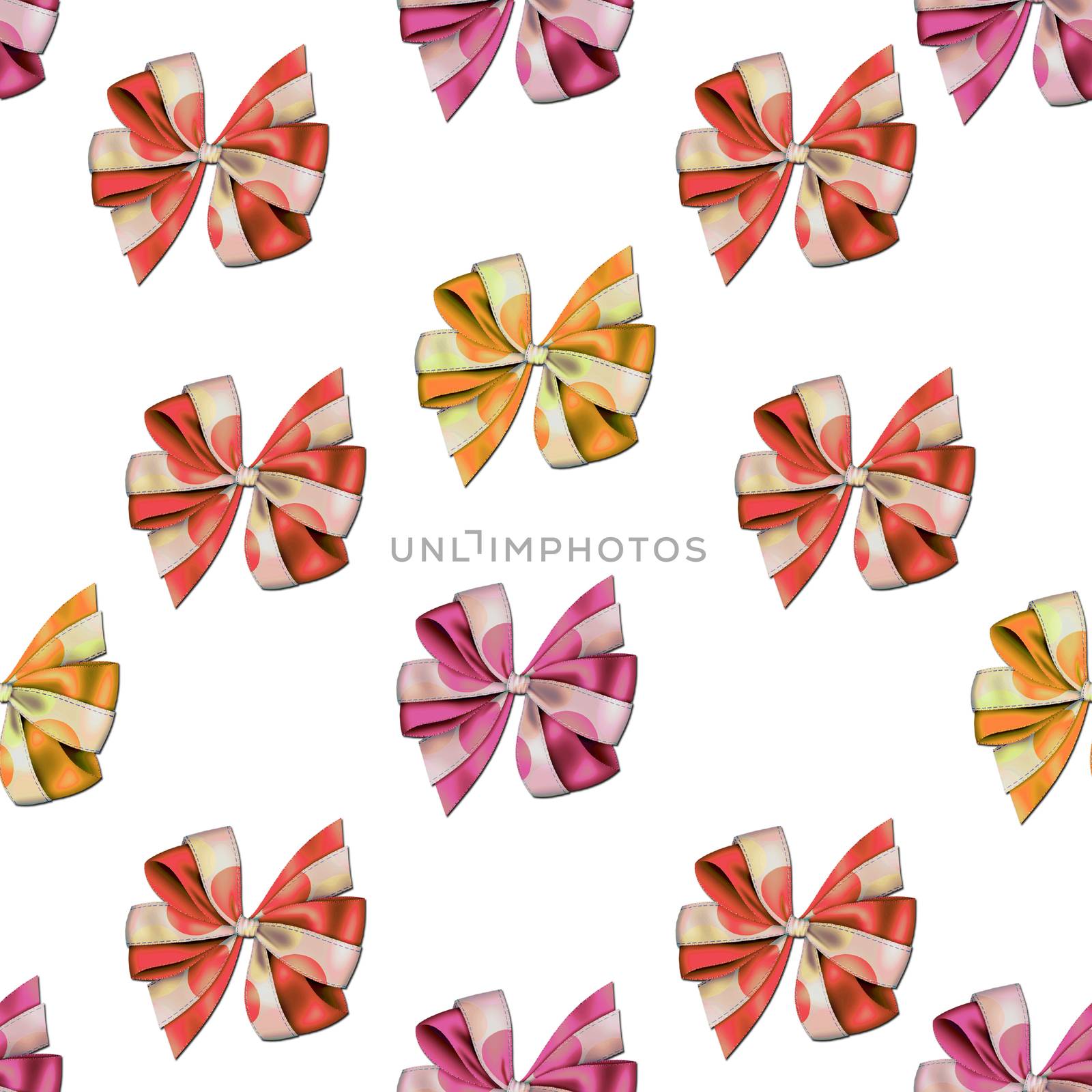 All over background Seamless pattern - Little cute bows and ribbons in vivid and bright colors on a White background by GGillustrations