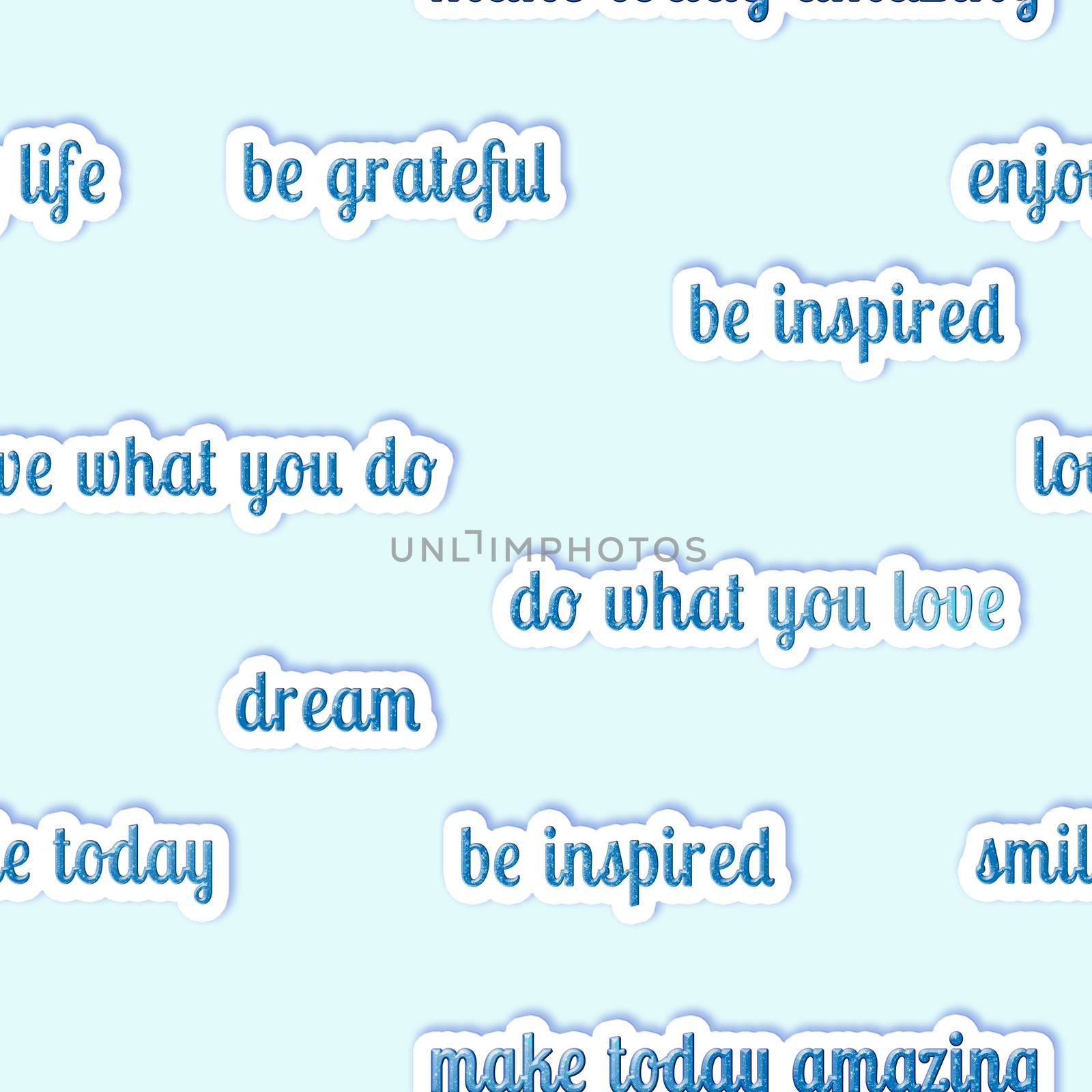Seamless pattern - all over background - inspirational quotes on a pastel blue background by GGillustrations