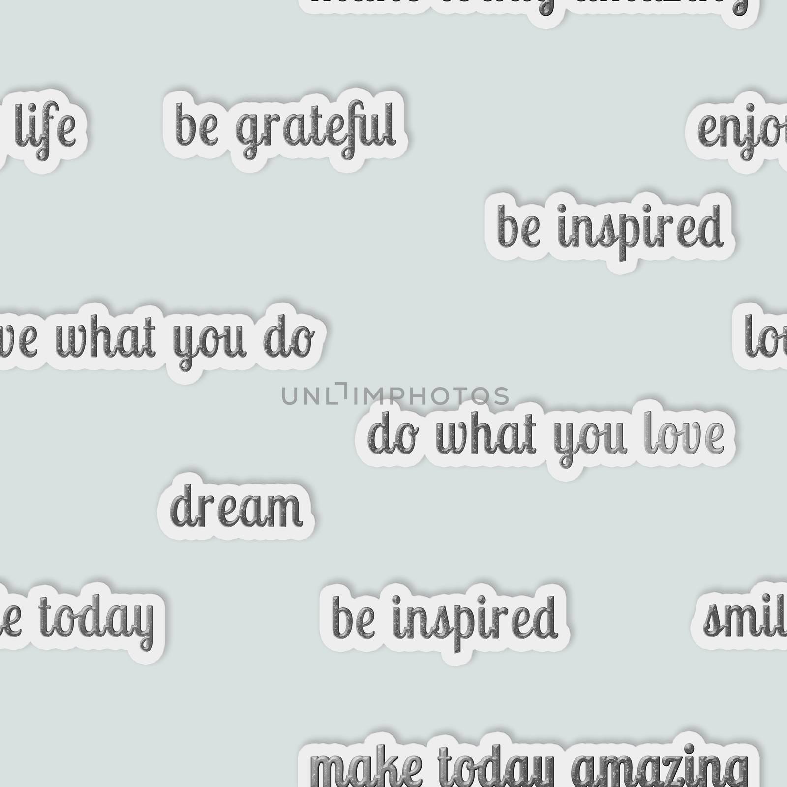 Seamless pattern - all over background - inspirational quotes on a pastel blue background