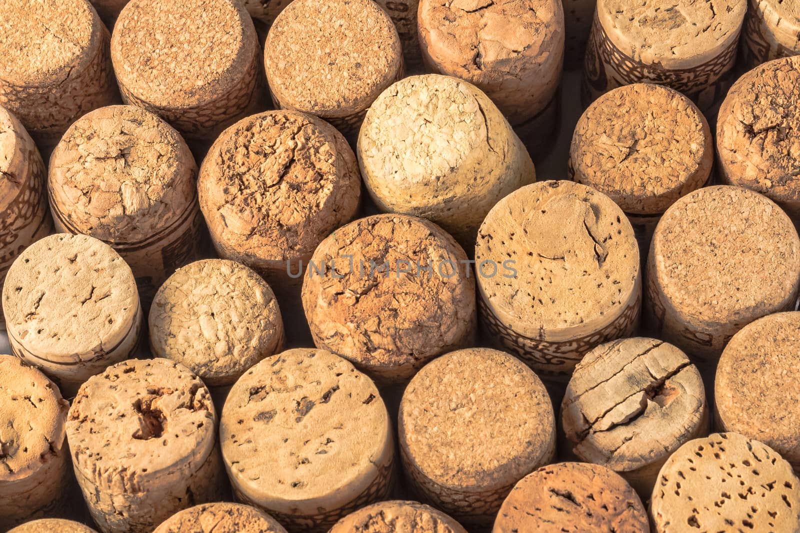 Close up of a cork wine with differente variation.