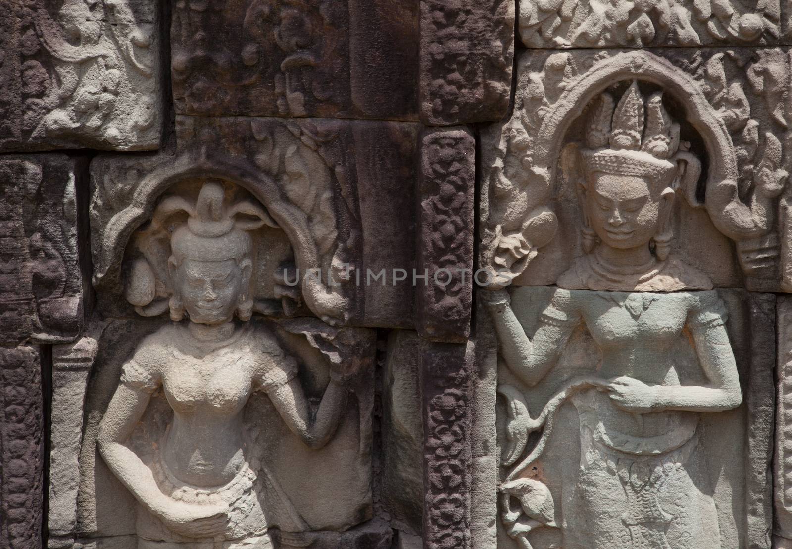 bas-Relief at Angkor Thom showing two devatas