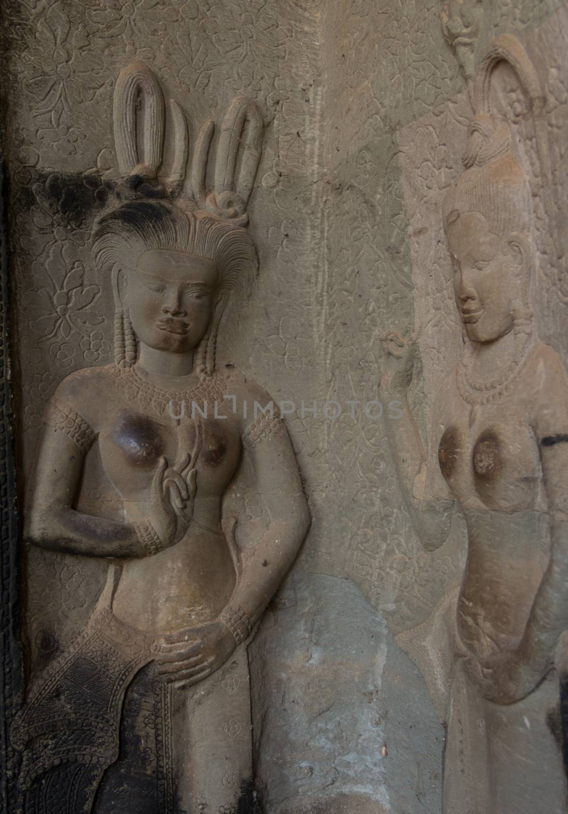 Bas-Relief at Angkor Wat showing two Apsaras