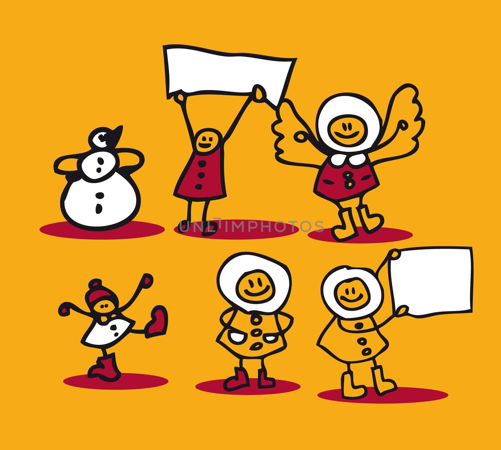 Winter kids with blank banners for your message  by IconsJewelry