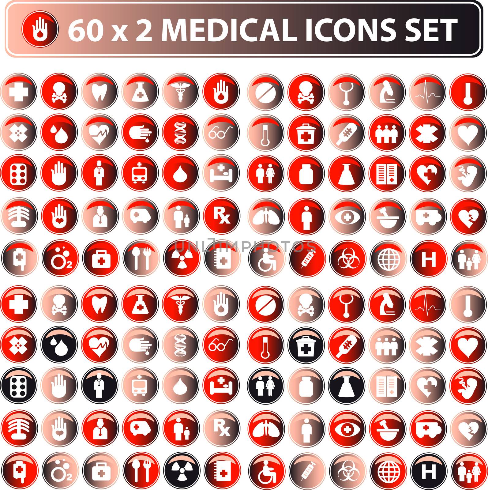60x2 shiny Medical icons, button web set, eco color by IconsJewelry