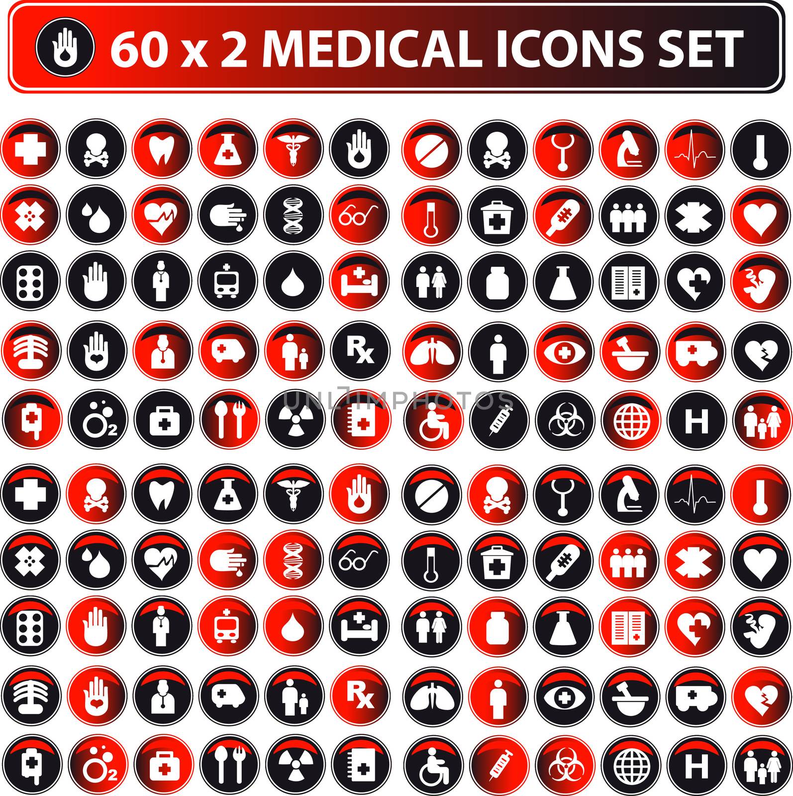 60x2 shiny Medical icons, button web set, eco color by IconsJewelry