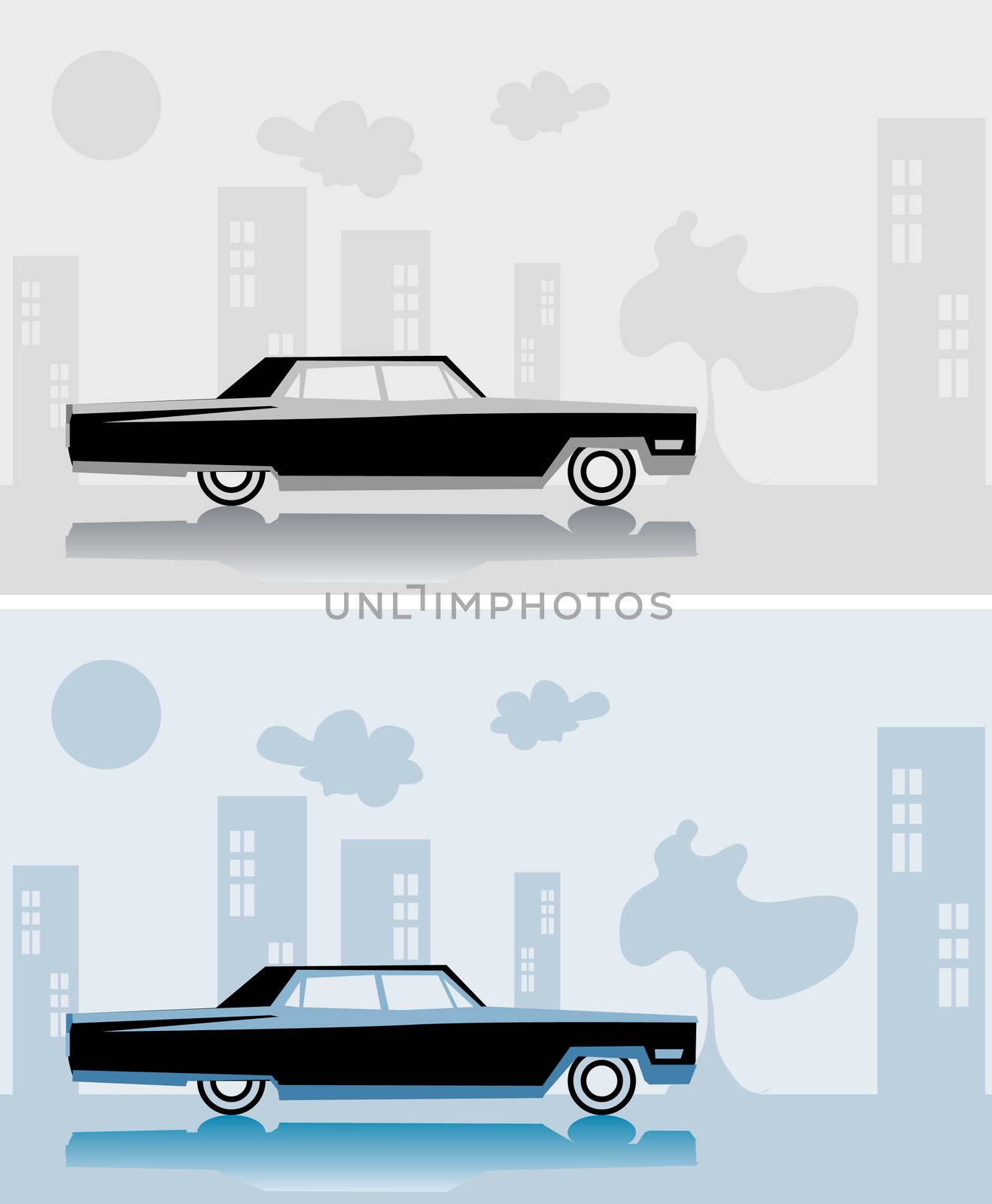 Retro car Cadillac fake paper card, city poster, vintage design