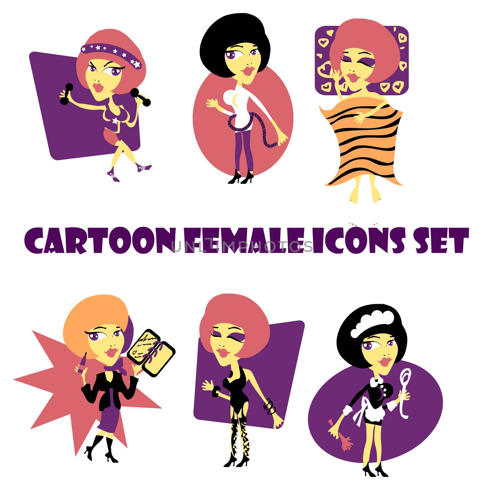 cartoon female icons set by IconsJewelry
