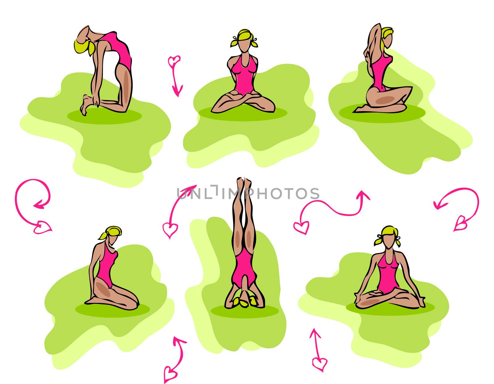 Yoga woman green vector fake silhouettes, cartoon background illustration icon, emblem, symbol