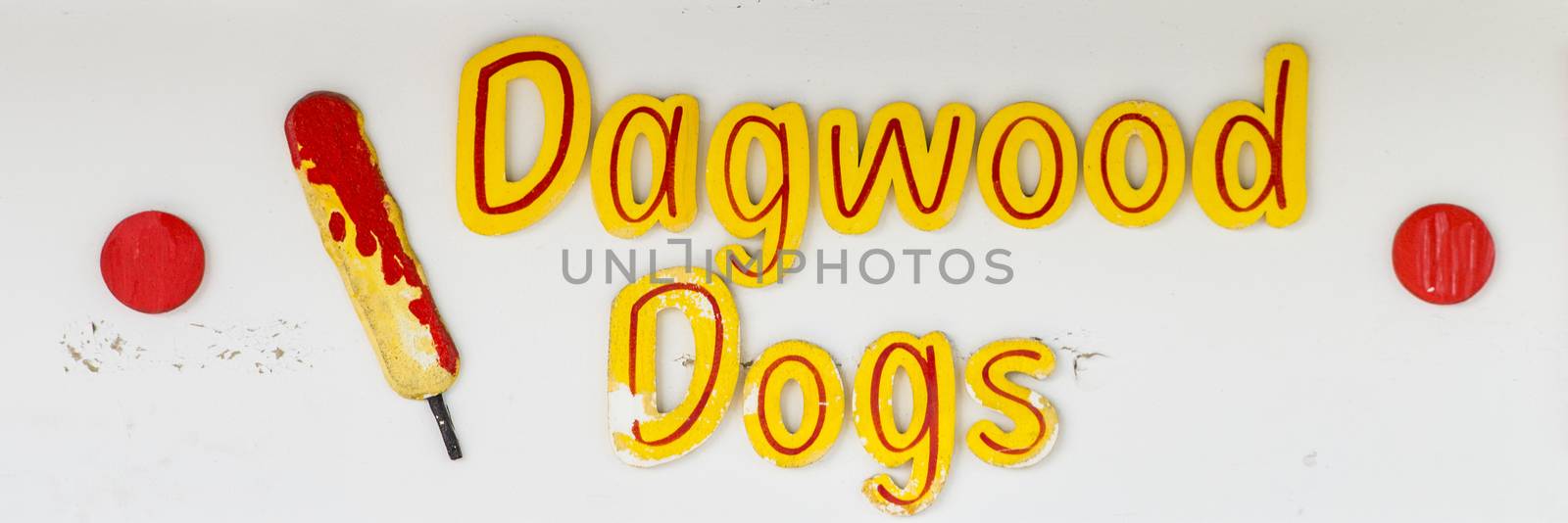 Sign at a Carnival kiosk advertising Dagwood Dogs