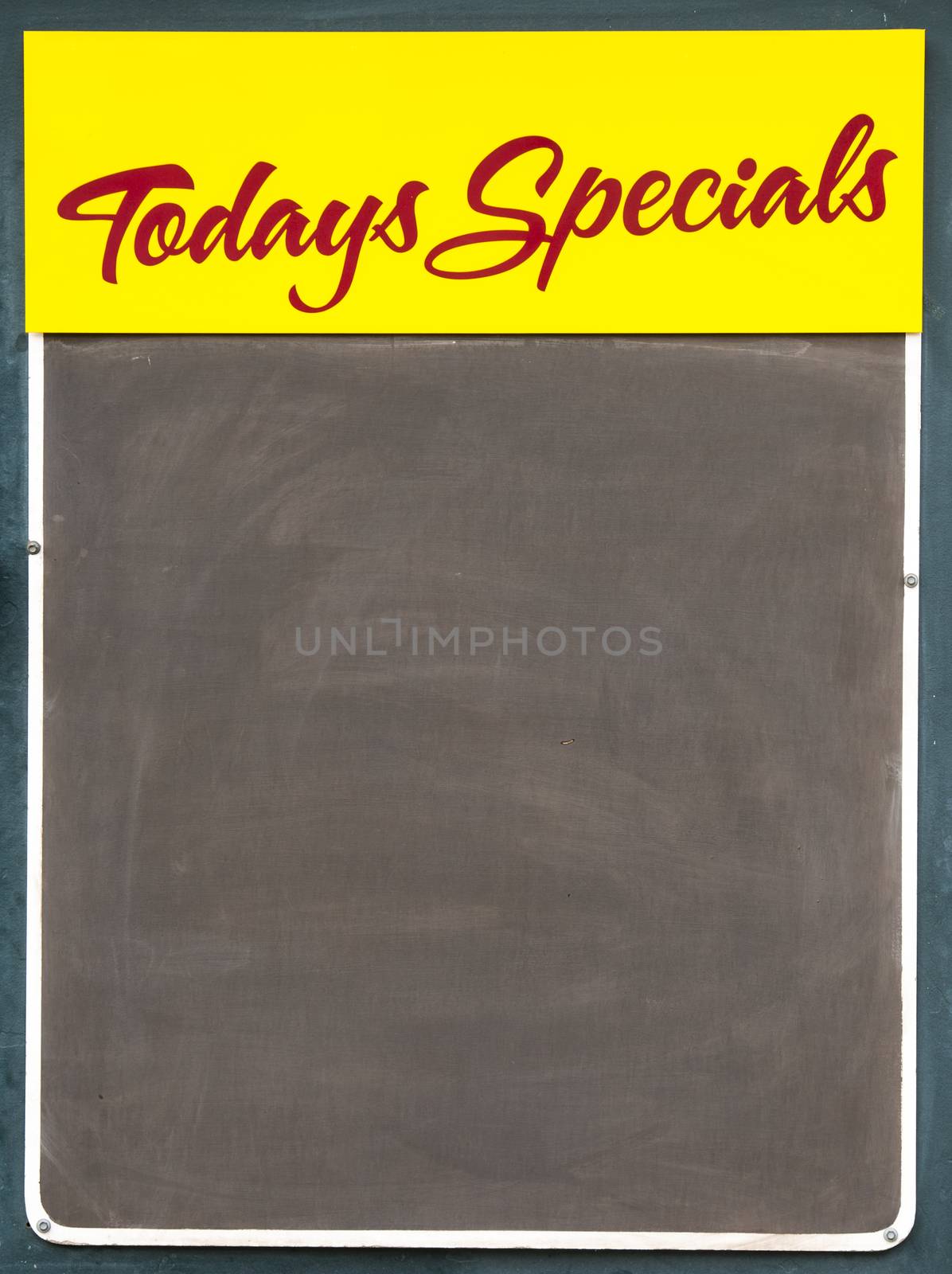 Well used black chalkbaord advertising Todays Specials