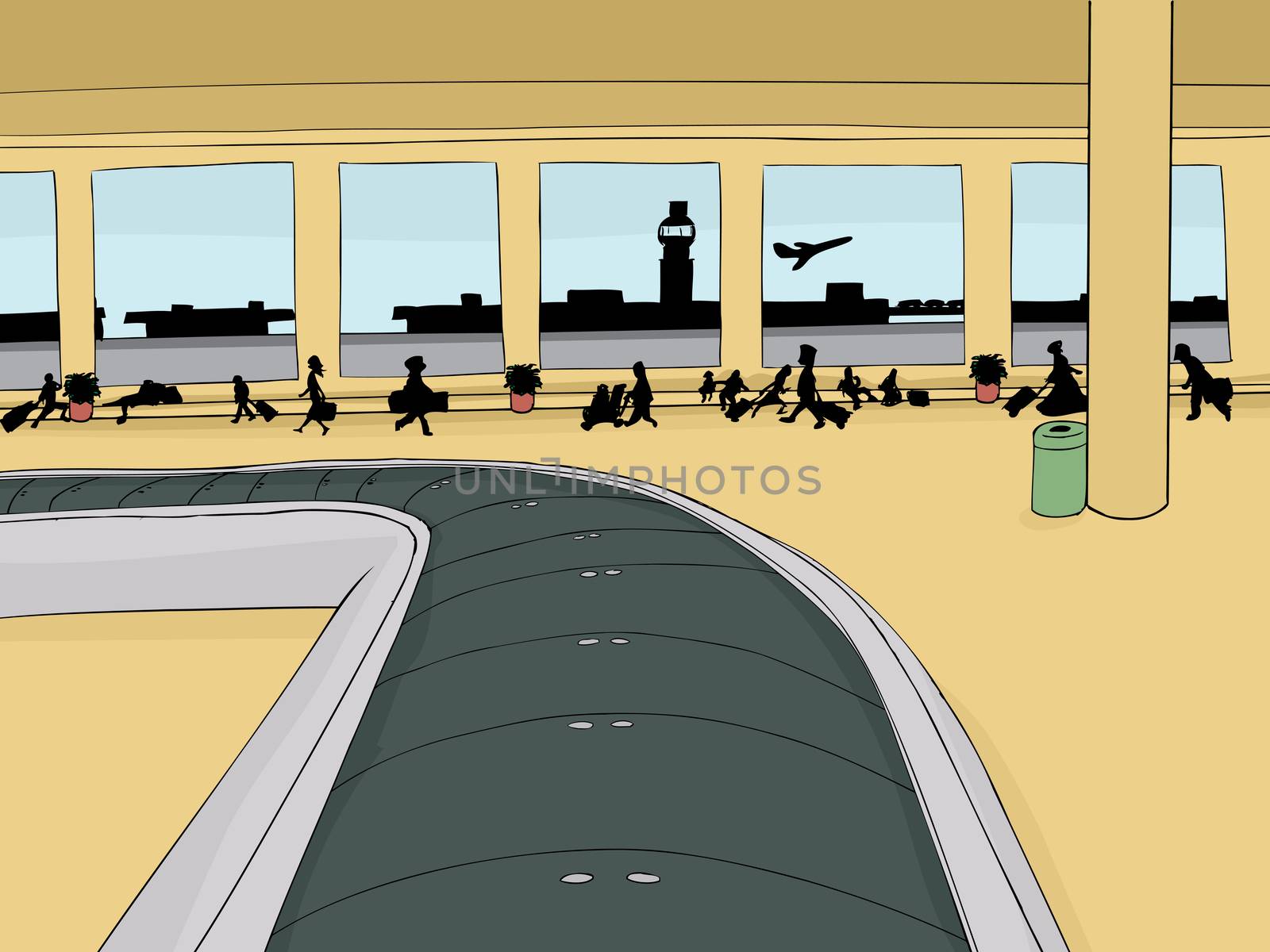 Empty Baggage Carousel with Crowd by TheBlackRhino