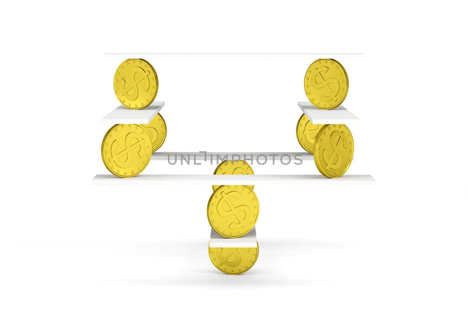 Financial balance with gold money on white by cherezoff