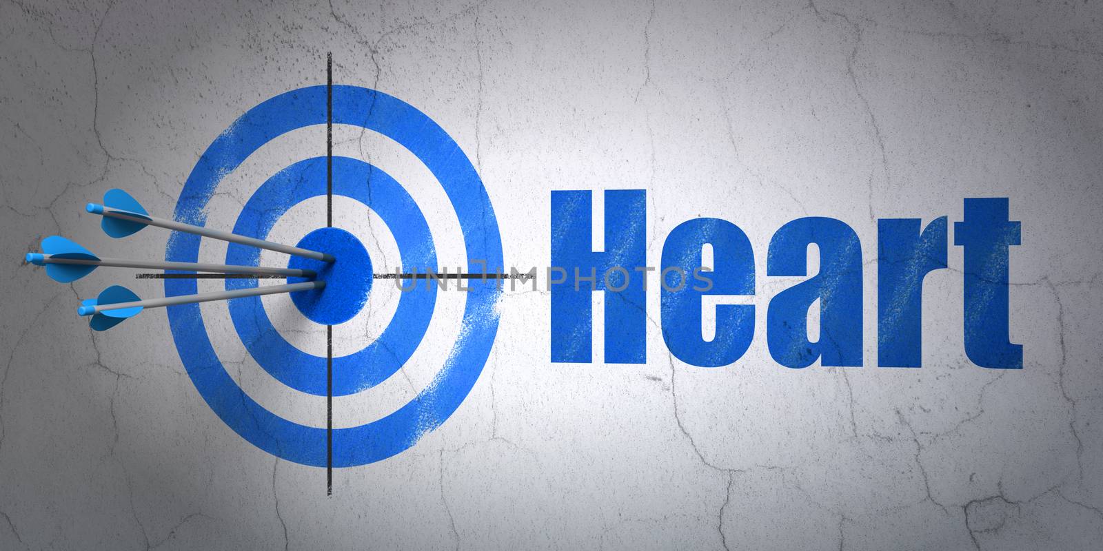 Success Health concept: arrows hitting the center of target, Blue Heart on wall background