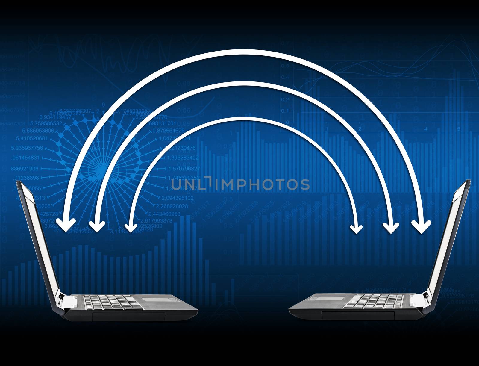 Laptops with arrows and charts by cherezoff