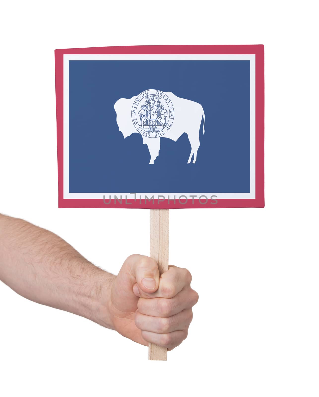 Hand holding small card - Flag of Wyoming by michaklootwijk