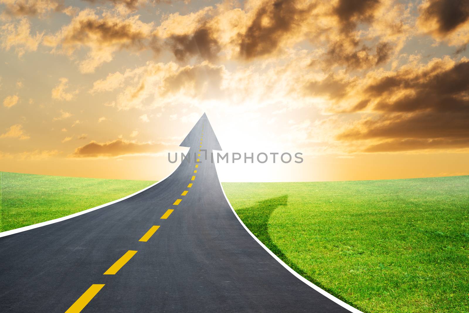 Highway road going up as an arrow in sky