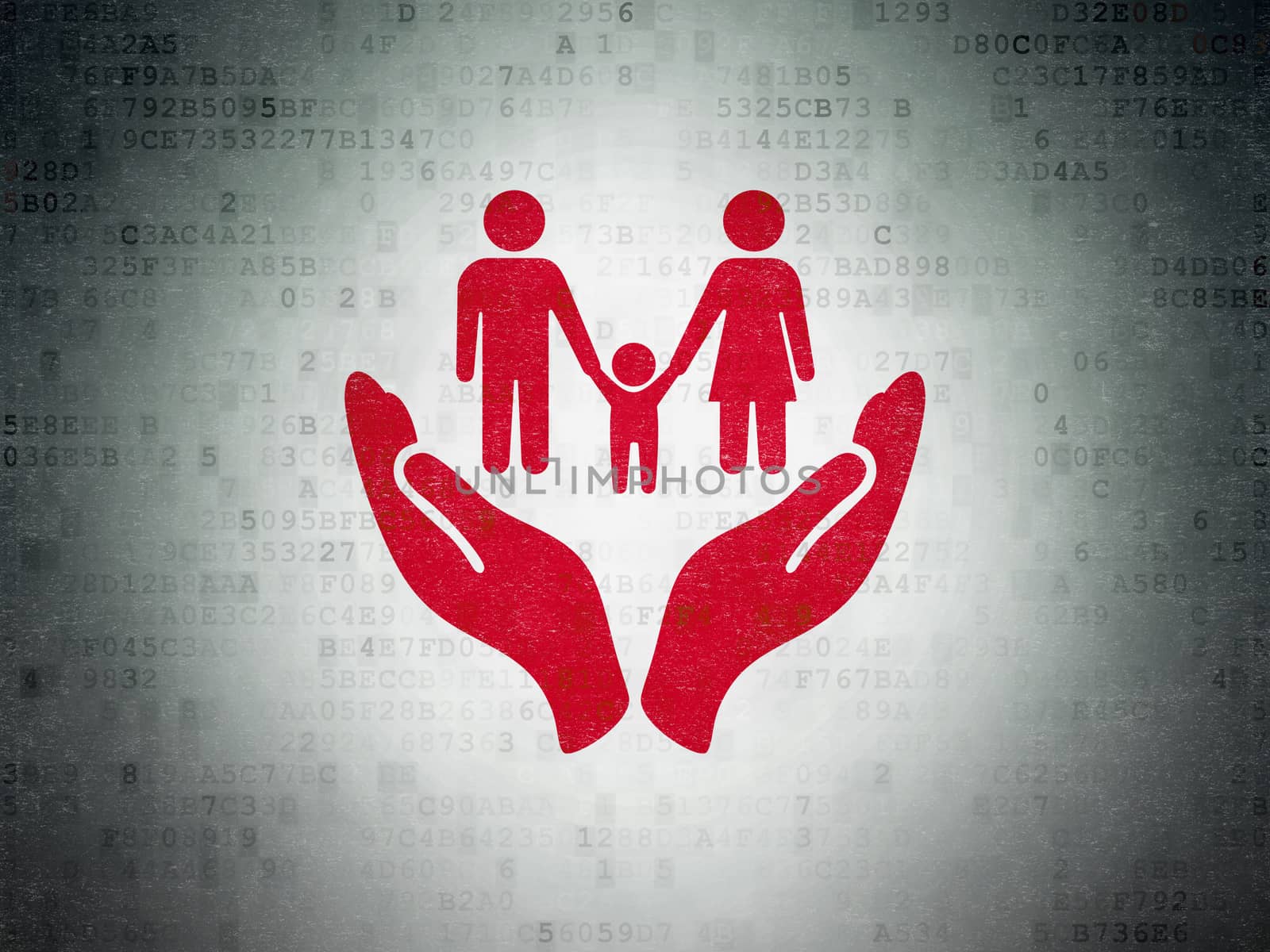 Insurance concept: Painted red Family And Palm icon on Digital Paper background