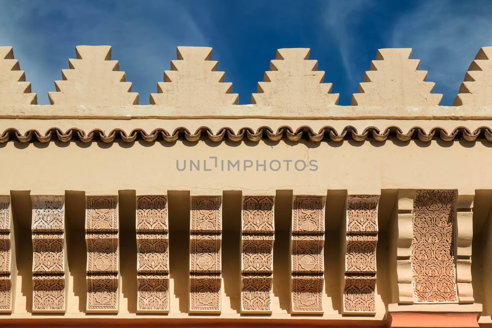 Beauty of the details of traditional arabian architecture. El Mansour Mosque, Marrakesh, Morocco