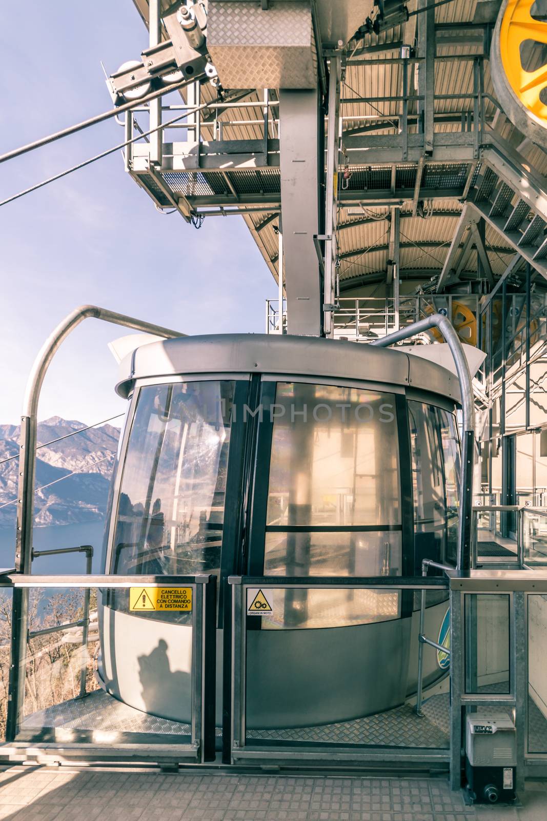 Cabin of a cableway stop at the top station. by Isaac74