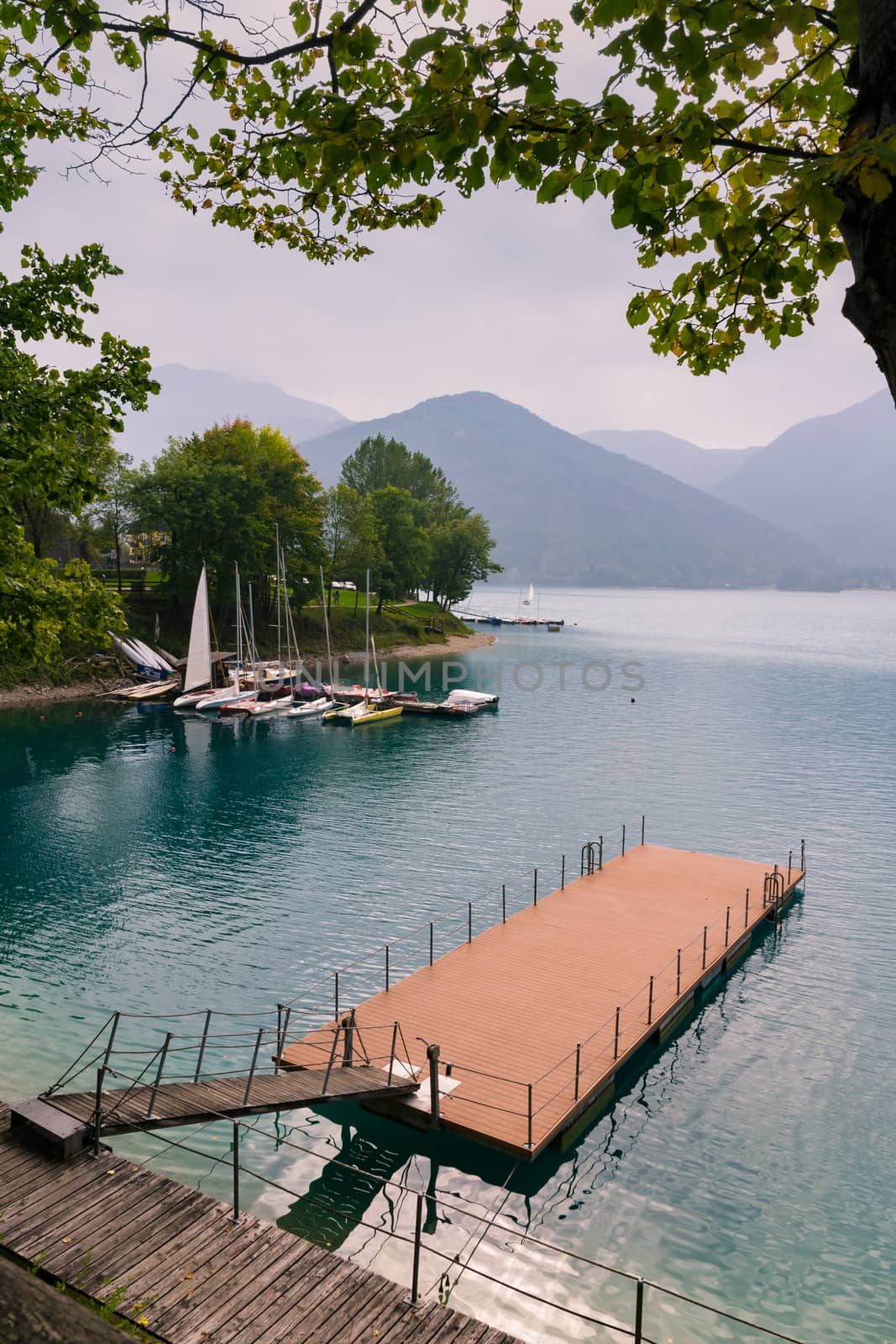 Walkway over the Lake Molveno at first light.