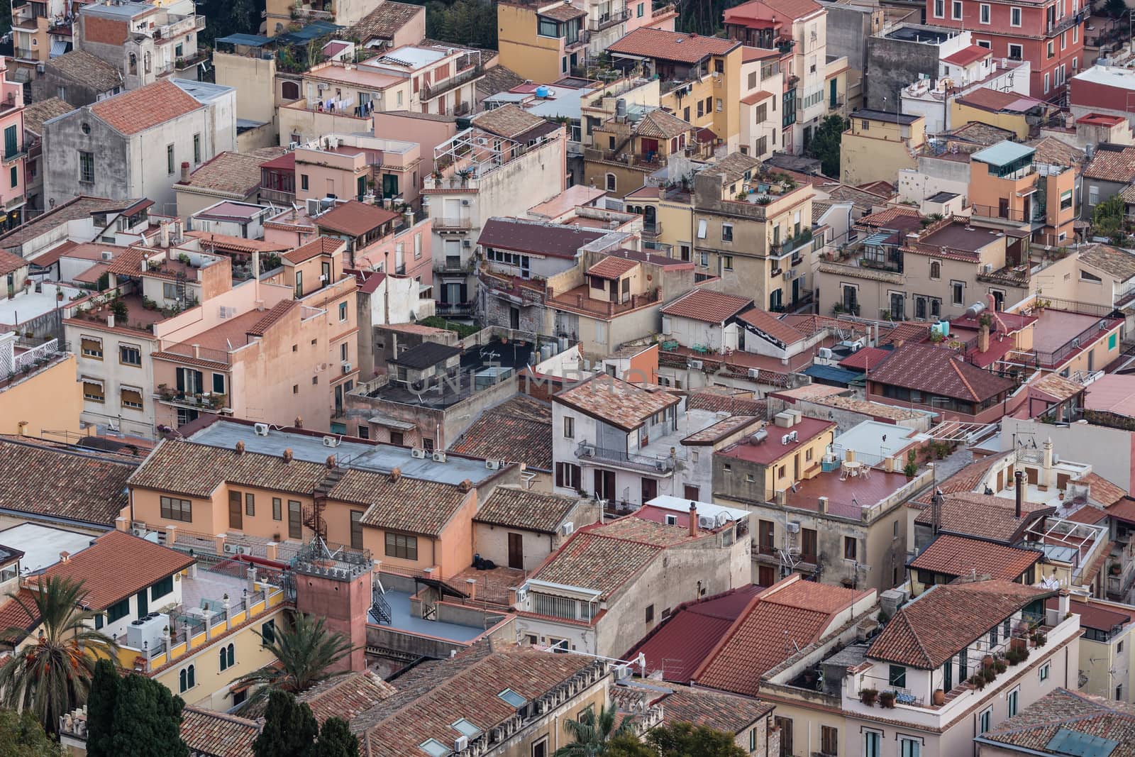 Aereal view of sicilian houses, Italy.