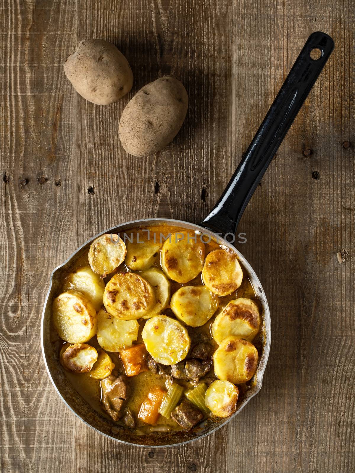 close up of rustic english lancashire hotpot