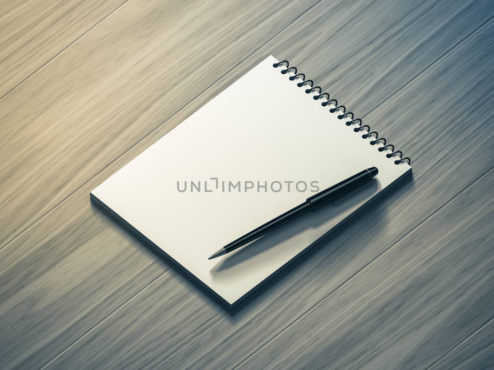 Blank note paper with pen. on wood background, business object.