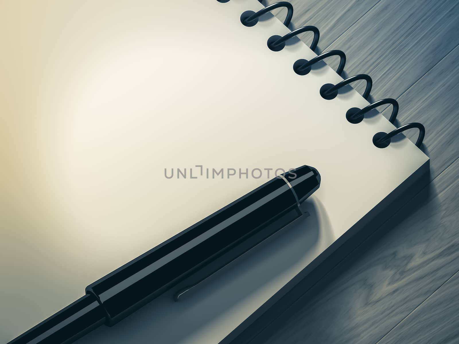 Blank note paper with pen. on wood background, business object.