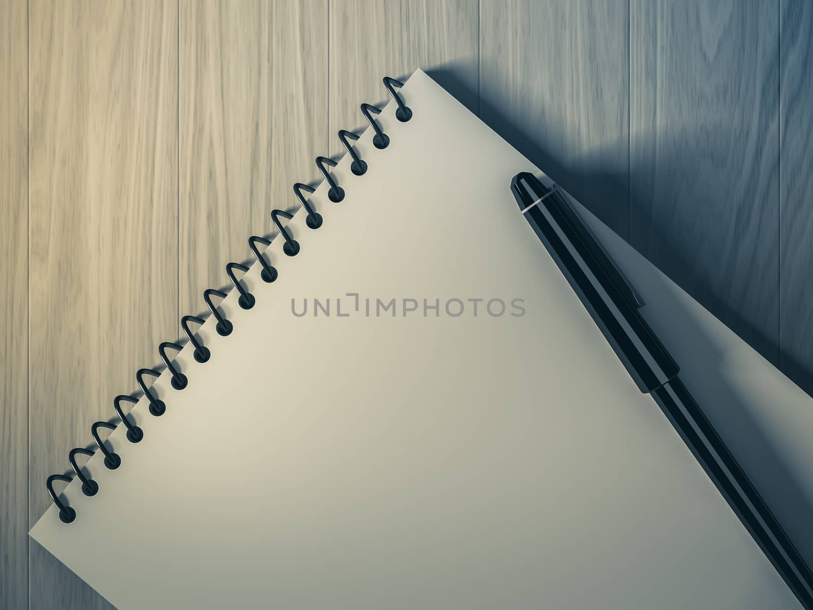 Blank note paper with pen. on wood background by teerawit